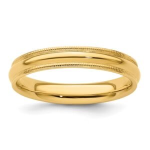 14k Yellow Gold 4mm Milgrain Half Round Comfort Fit Wedding Band